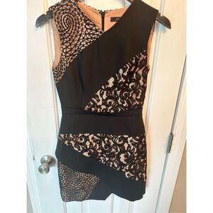 BCBGMAXAZRIA Dalia Mini Dress Size 0 Black Beige Lace Whimsigoth Fairy Grunge
